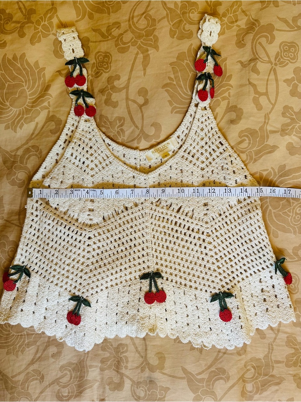 Rebellion Again Cherry Crochet Cami Tank Top Coquette Cottagecore Small - Picture 6 of 9